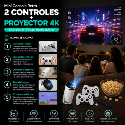 Mini Consola Retro 2 Controles + Proyector 4K