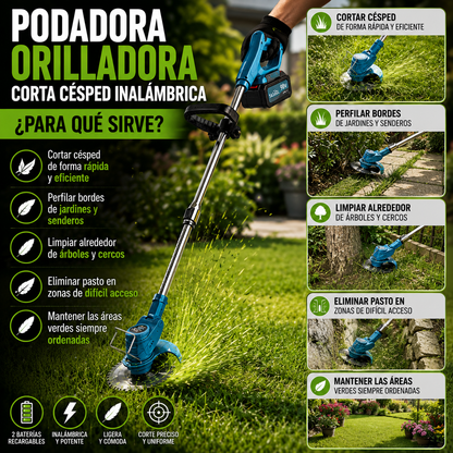🌿 Podadora Orilladora Corta Césped Inalámbrica 2 Baterías