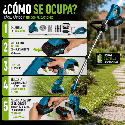🌿 Podadora Orilladora Corta Césped Inalámbrica 2 Baterías
