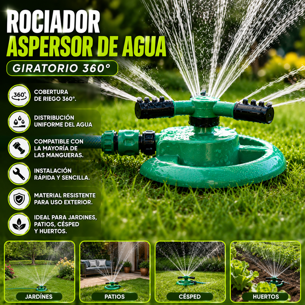 Rociador aspersor de Agua giratorio 360°