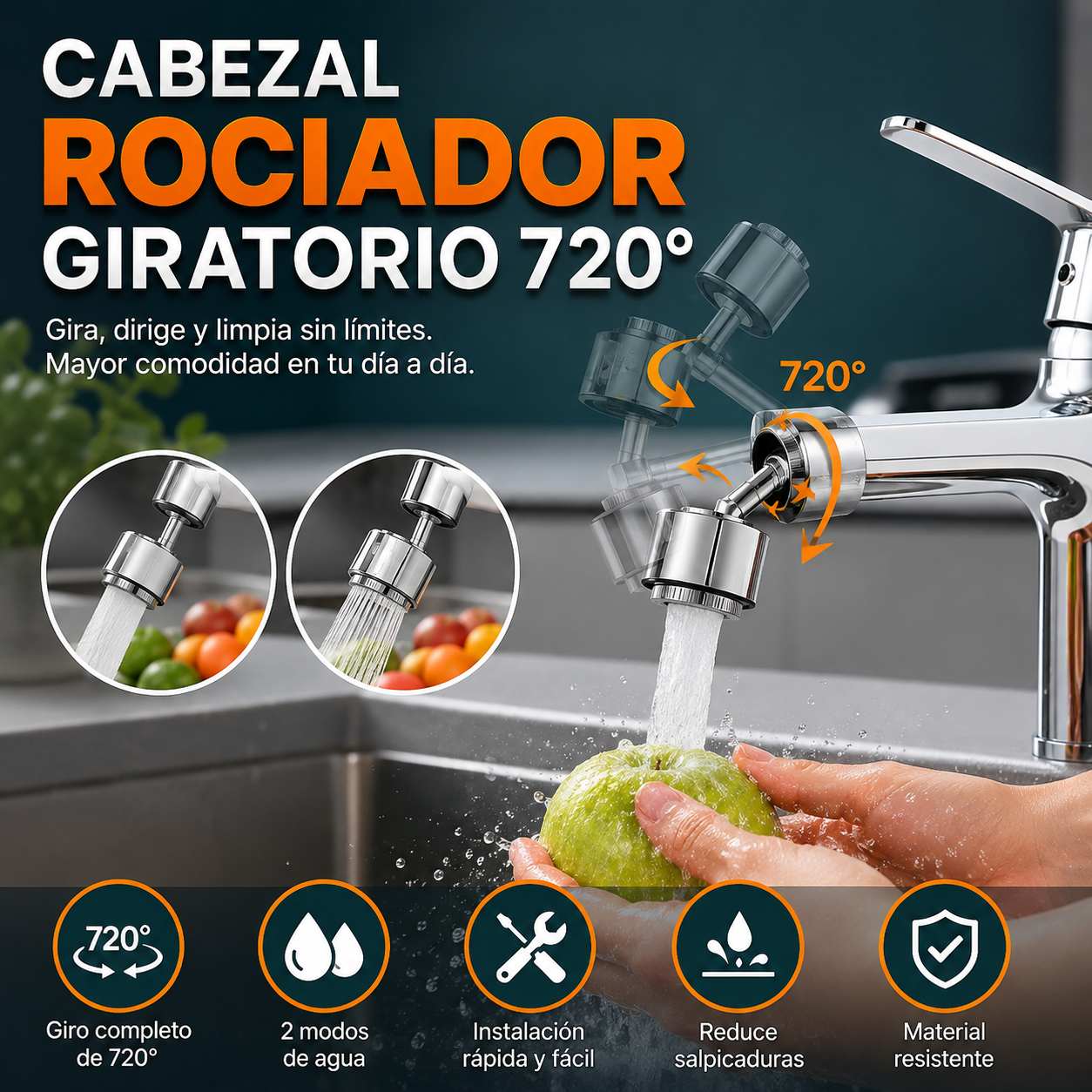🚰 Cabezal Rociador Giratorio 720°