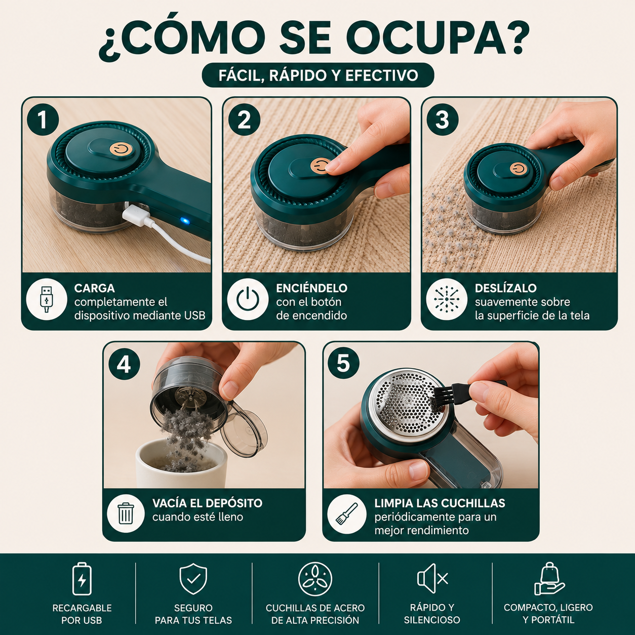 🔋 Quita Pelusas Recargable USB