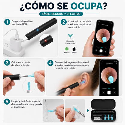 REMOVEDOR DE CERA DE OÍDO CON LUZ CAMARA HD
