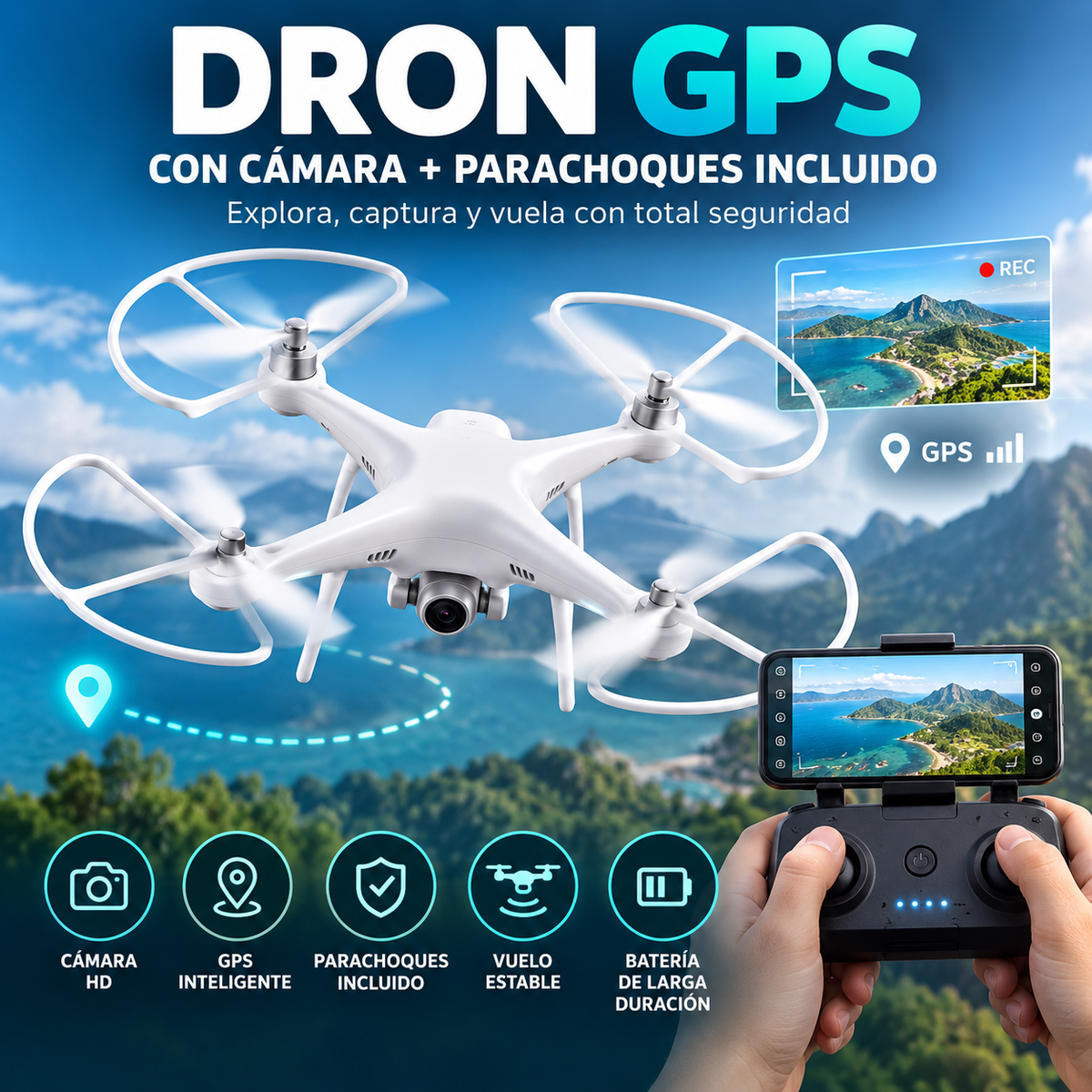 Dron GPS con Cámara + Parachoques Incluido
