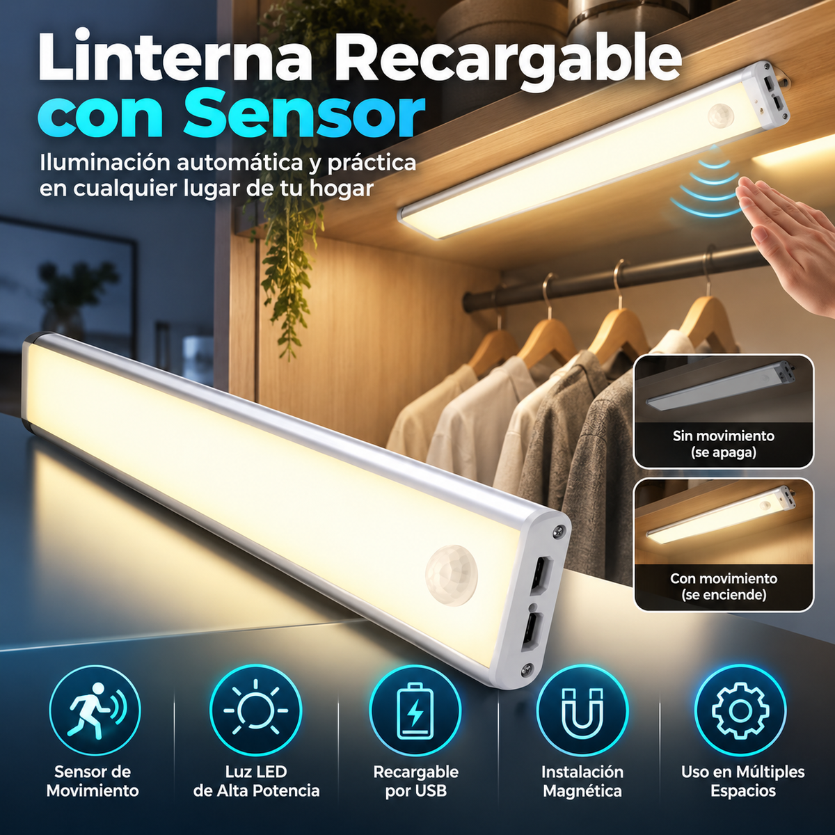 Linterna Recargable con Sensor