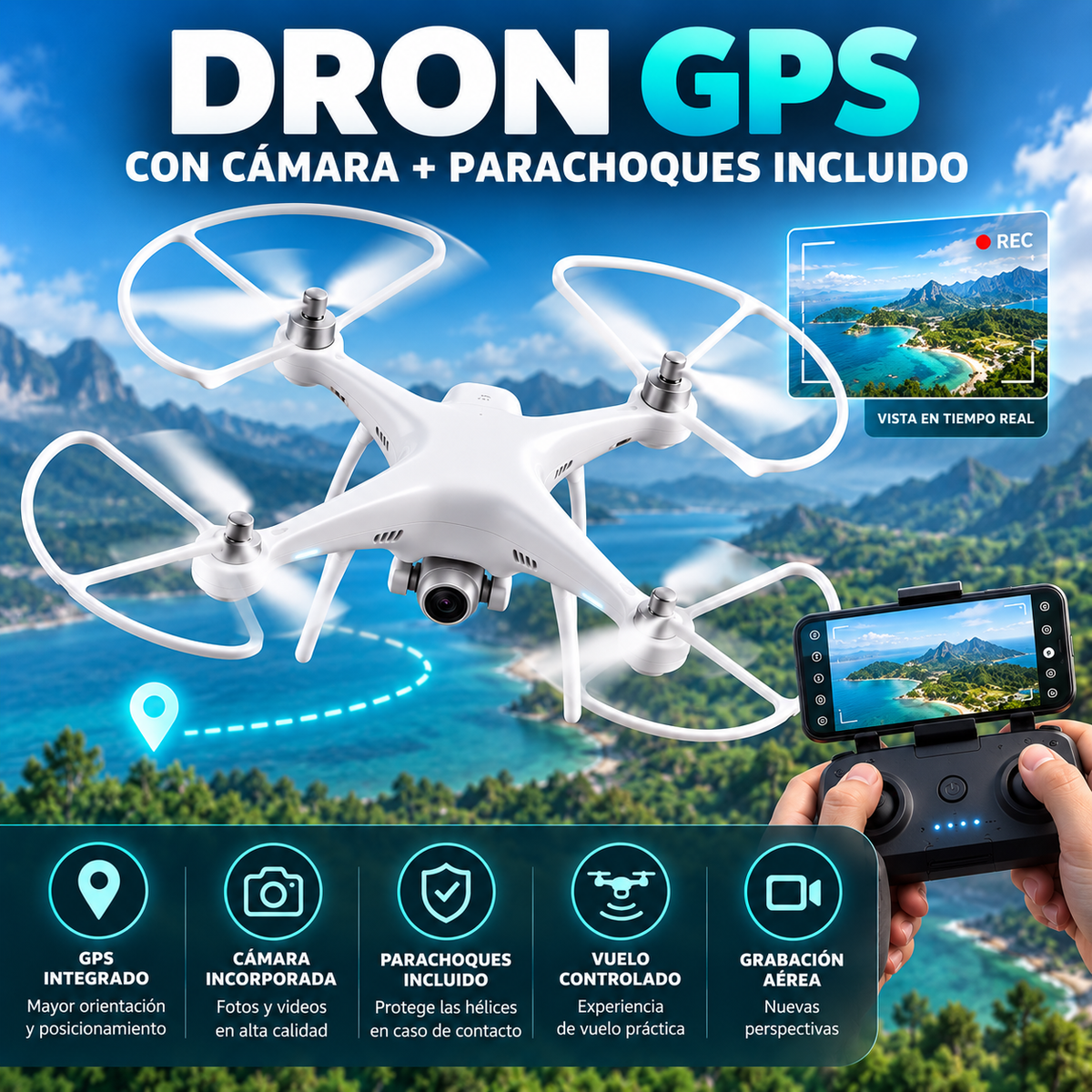 Dron GPS con Cámara + Parachoques Incluido