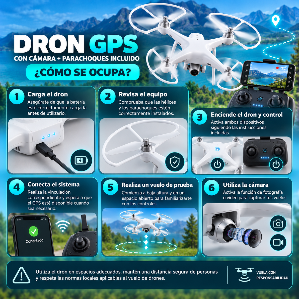 Dron GPS con Cámara + Parachoques Incluido