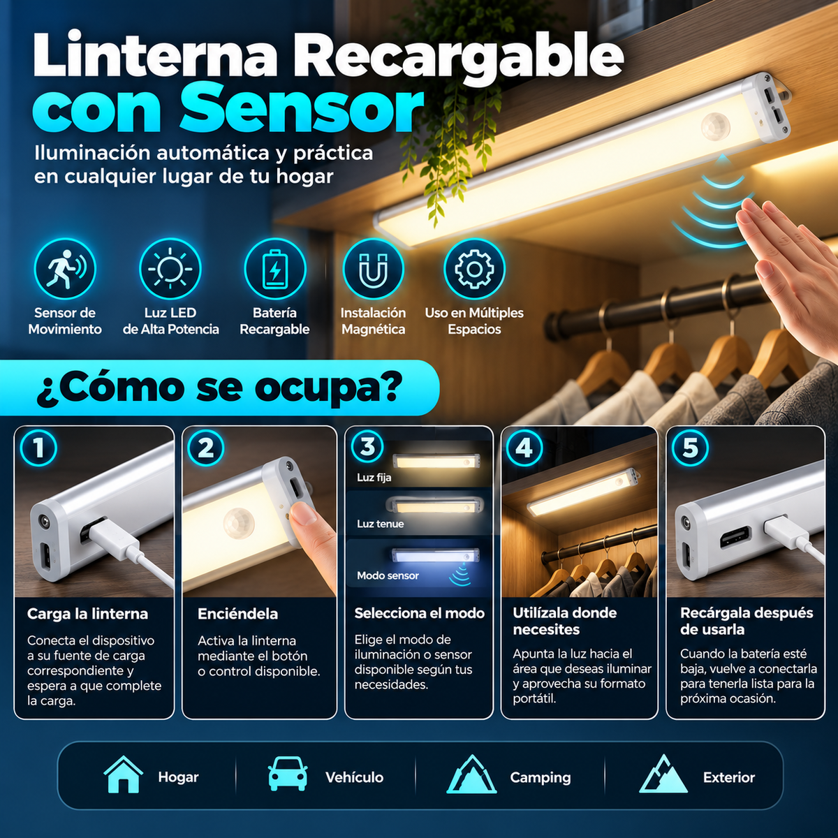 Linterna Recargable con Sensor