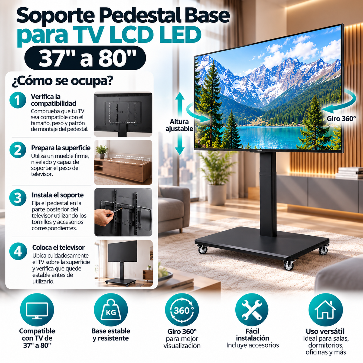 Soporte Pedestal Base para TV LCD LED 37" a 80"