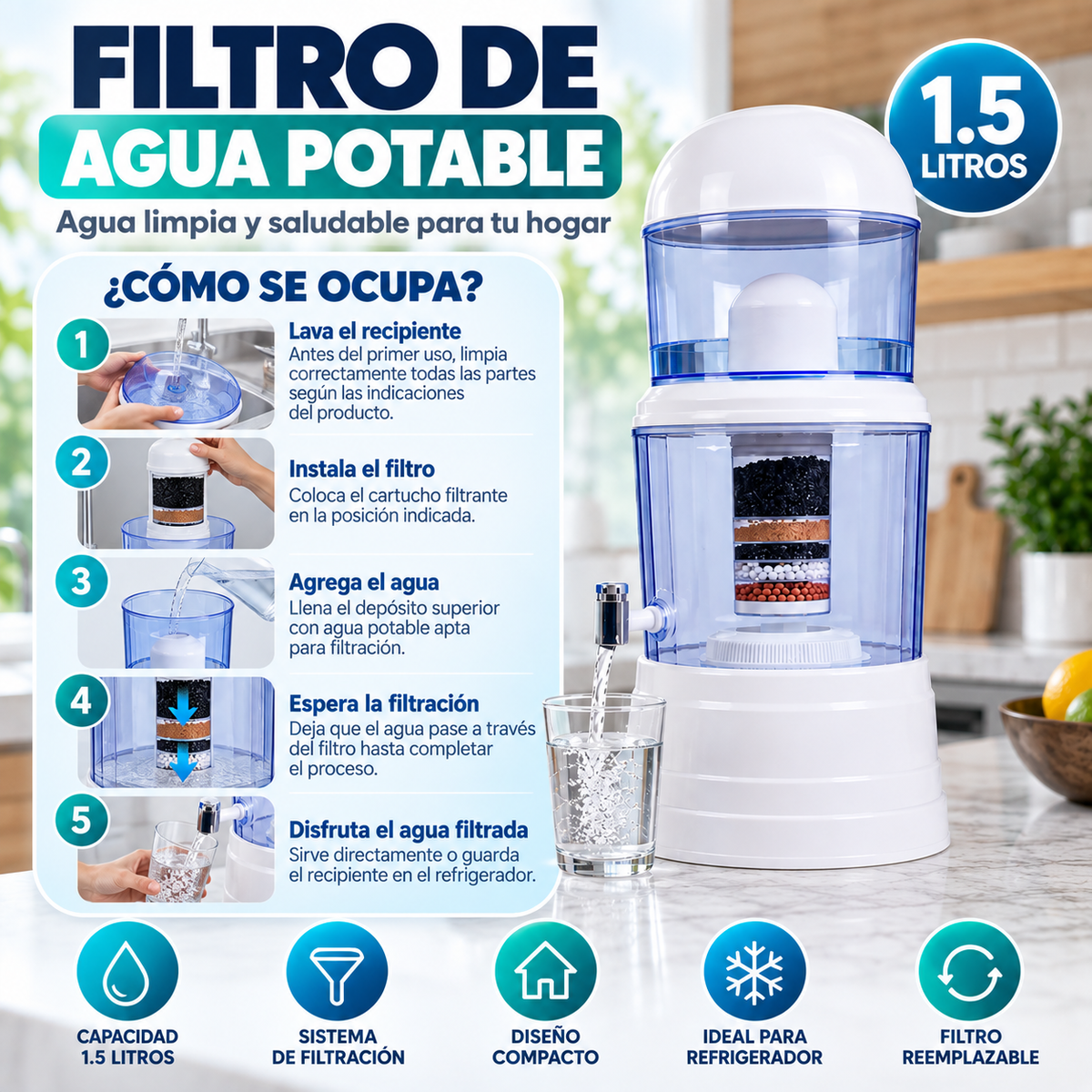 Filtro de Agua Potable 1.5 Litros
