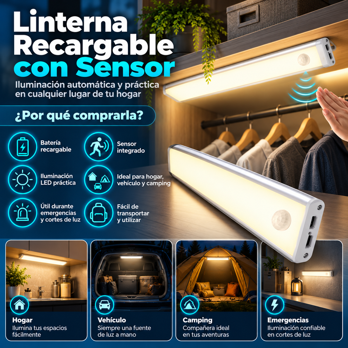 Linterna Recargable con Sensor