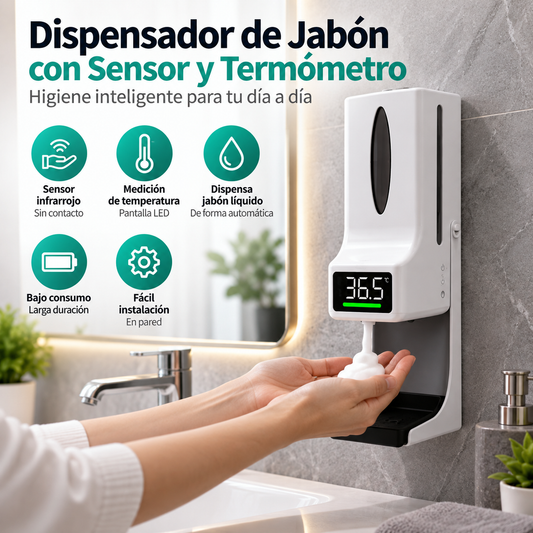 Dispensador de Jabón con Sensor y Termómetro