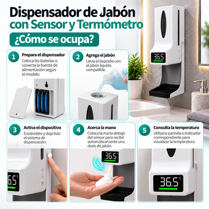 Dispensador de Jabón con Sensor y Termómetro
