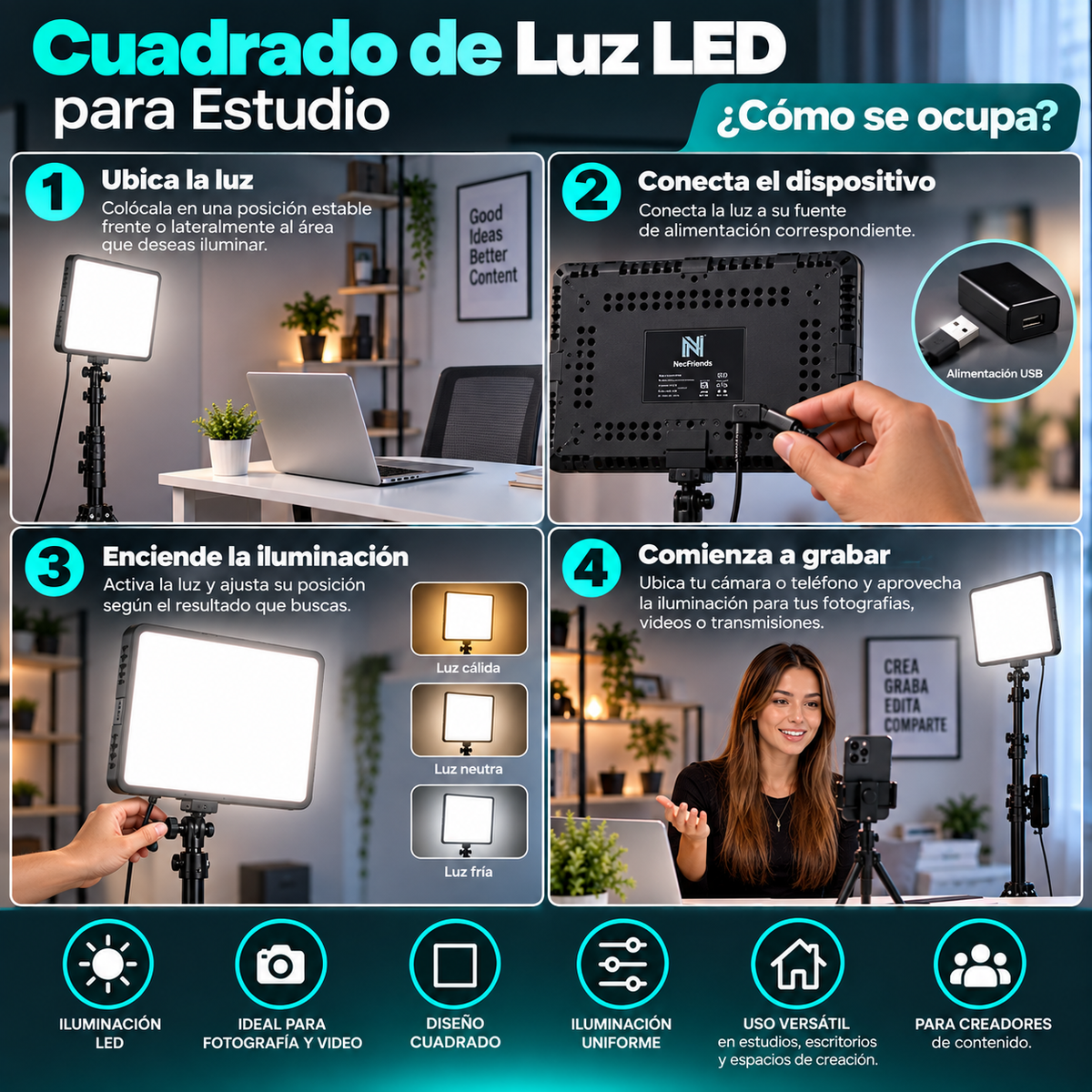 Cuadrado de Luz LED para Estudio