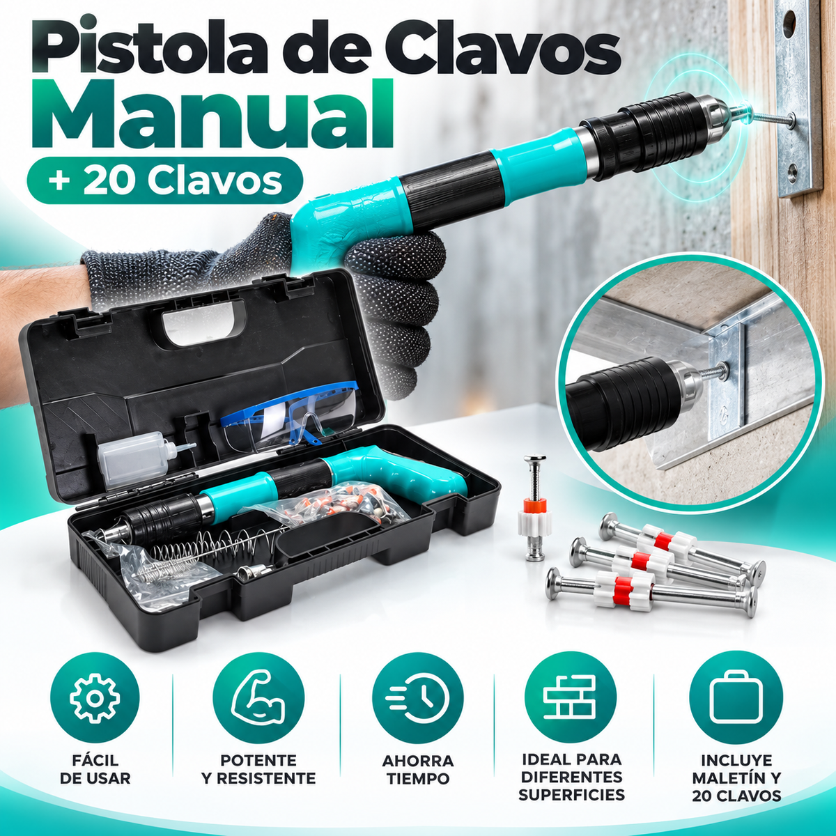 Pistola de Clavos Manual + 20 Clavos