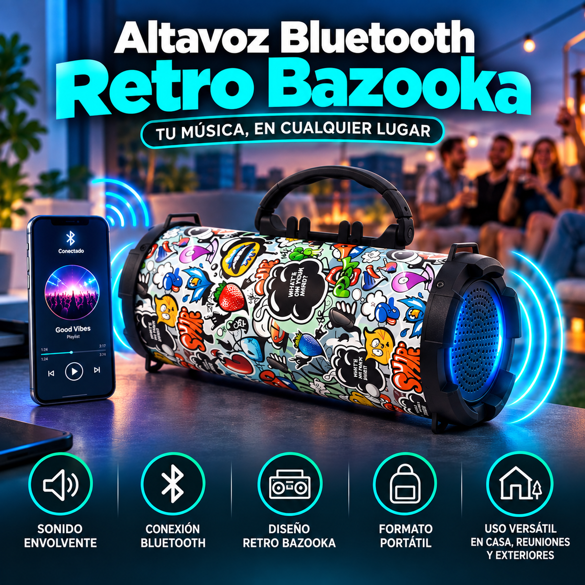Altavoz Bluetooth Retro Bazooka