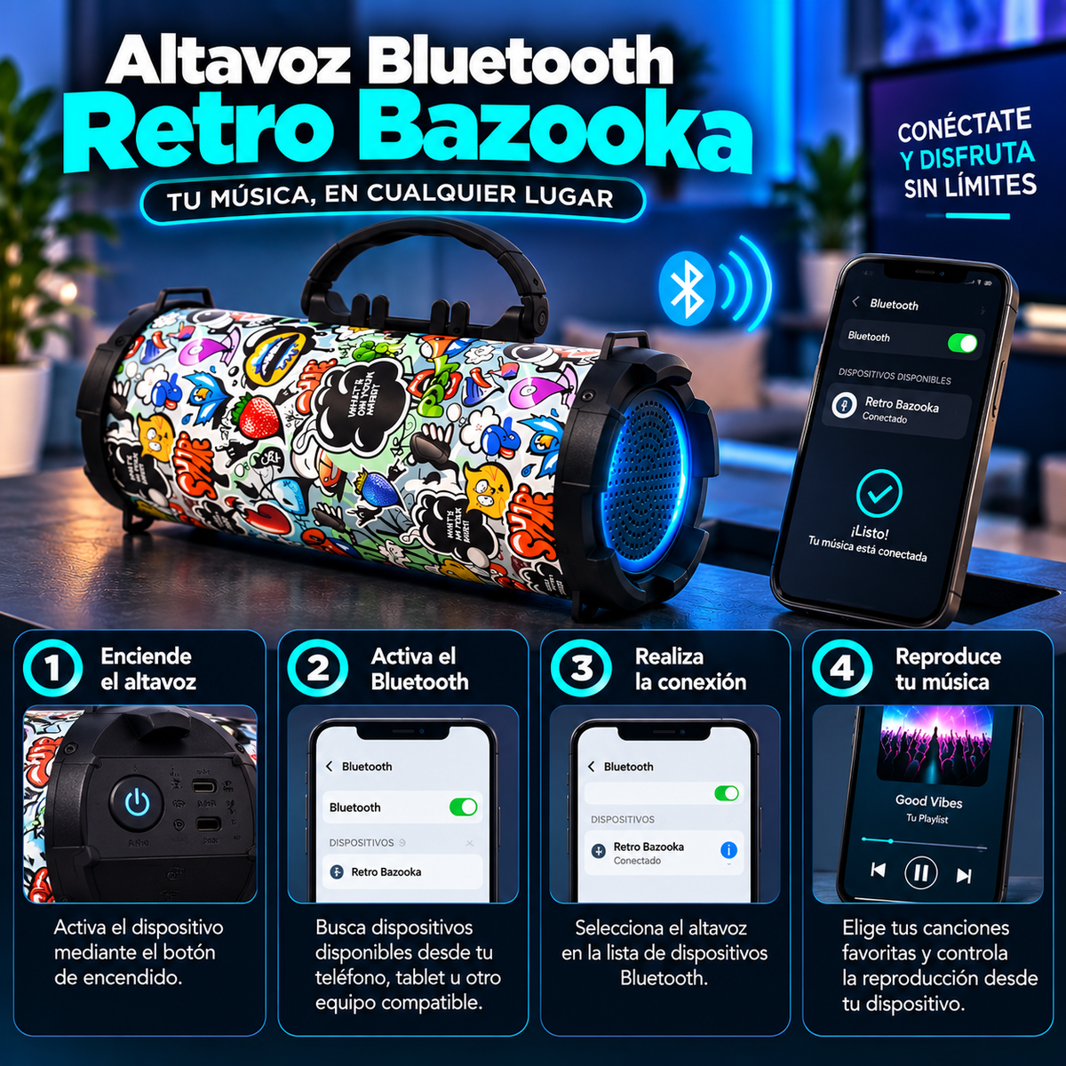 Altavoz Bluetooth Retro Bazooka