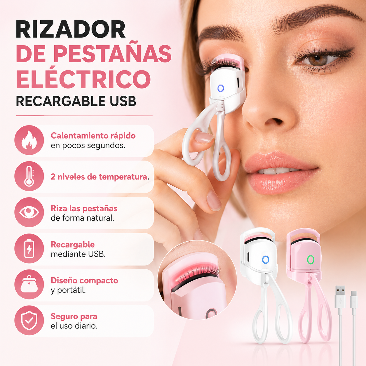 ✨ Rizador de Pestañas Eléctrico Recargable USB