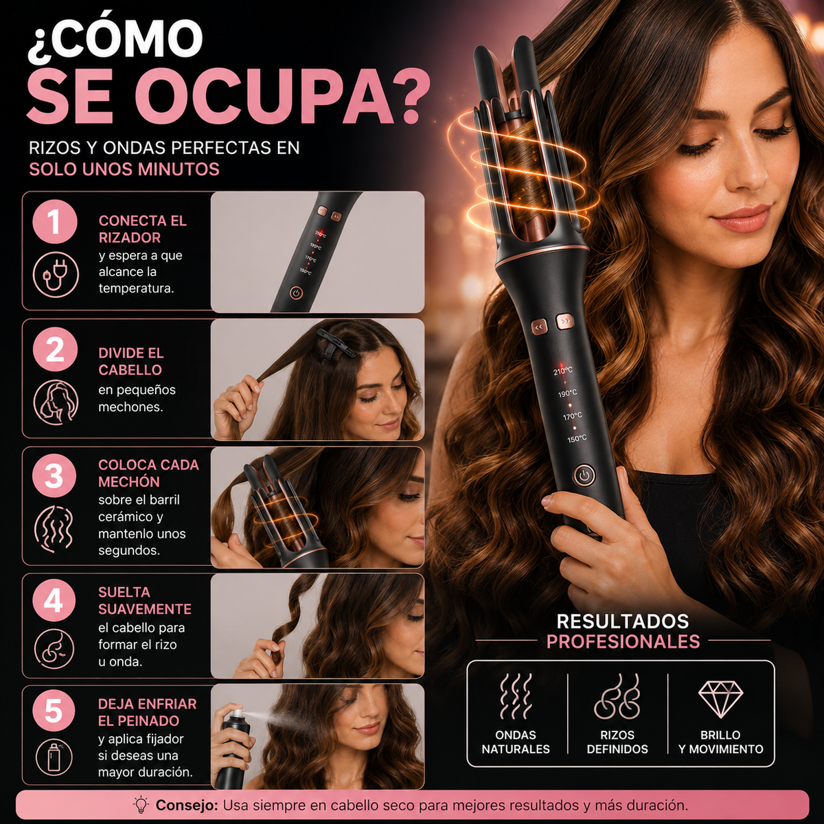 💇‍♀️ Rizador Ondulador Cerámico Profesional