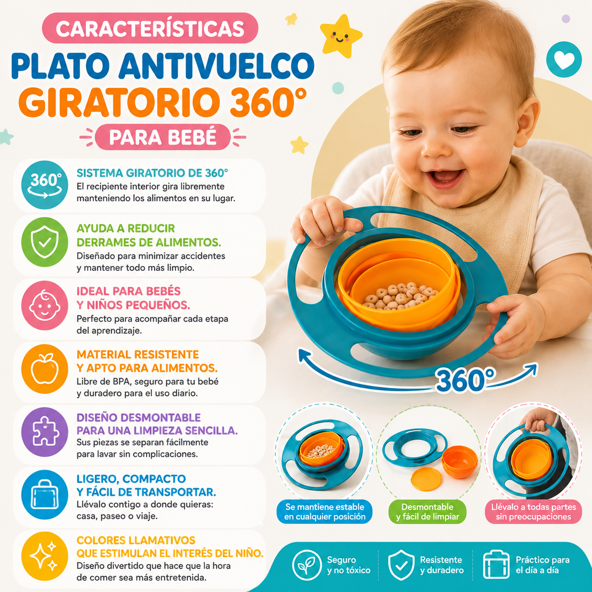 Plato Antivuelco Giratorio Bebe 360