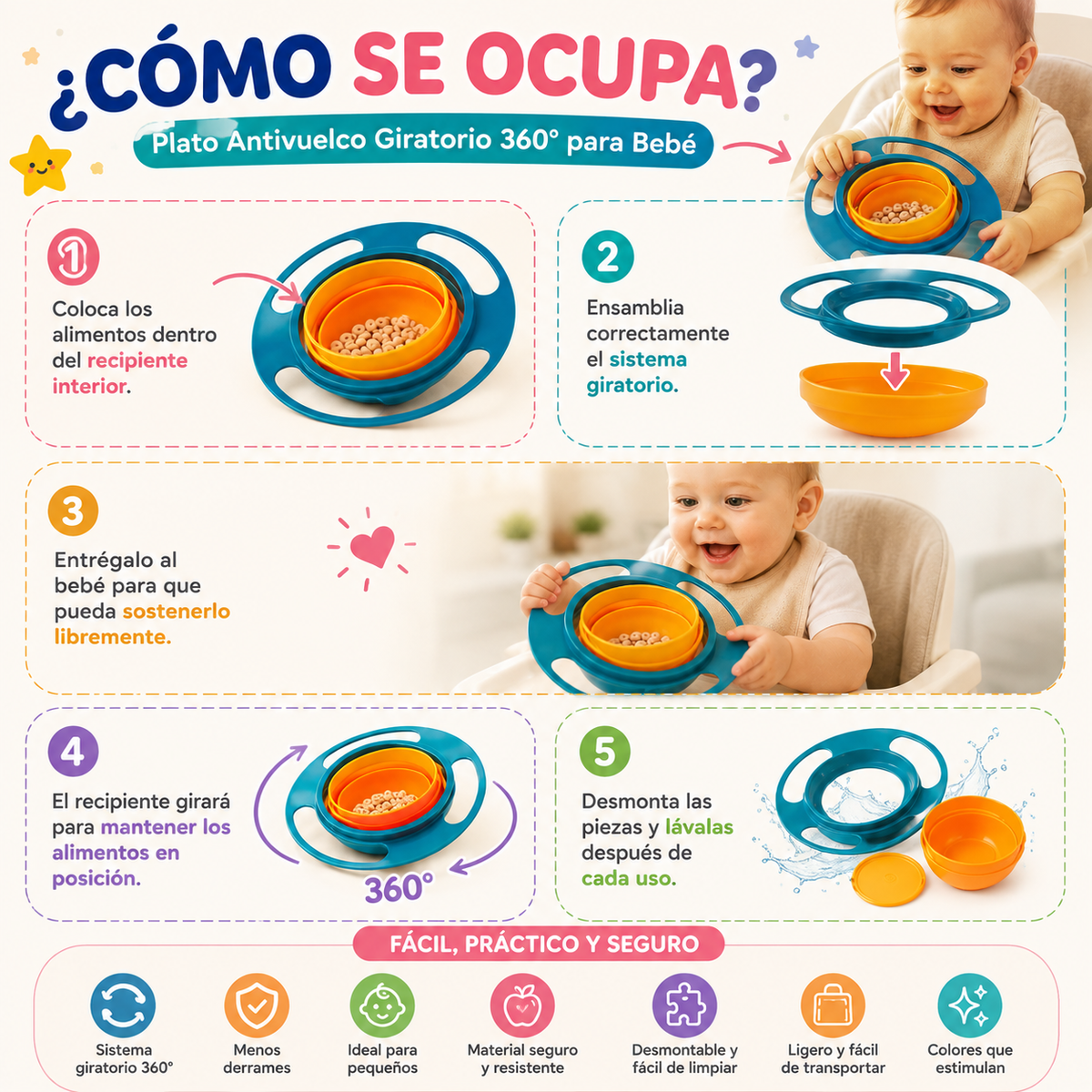 Plato Antivuelco Giratorio Bebe 360