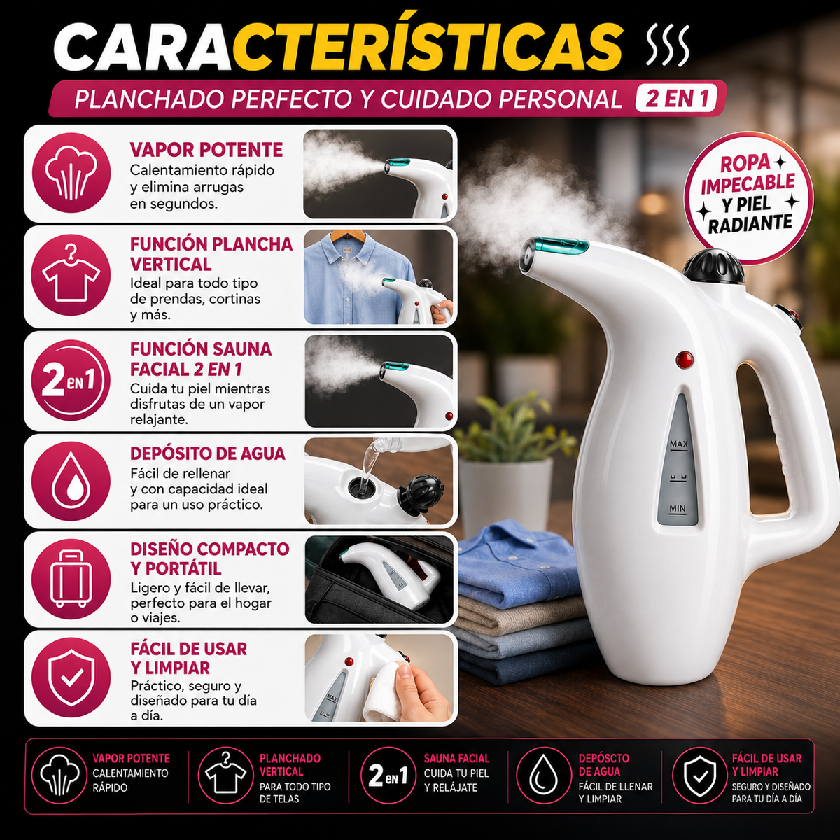 PLANCHA A VAPOR PARA ROPA Y SAUNA FACIAL