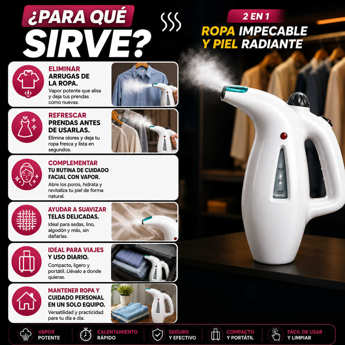 PLANCHA A VAPOR PARA ROPA Y SAUNA FACIAL