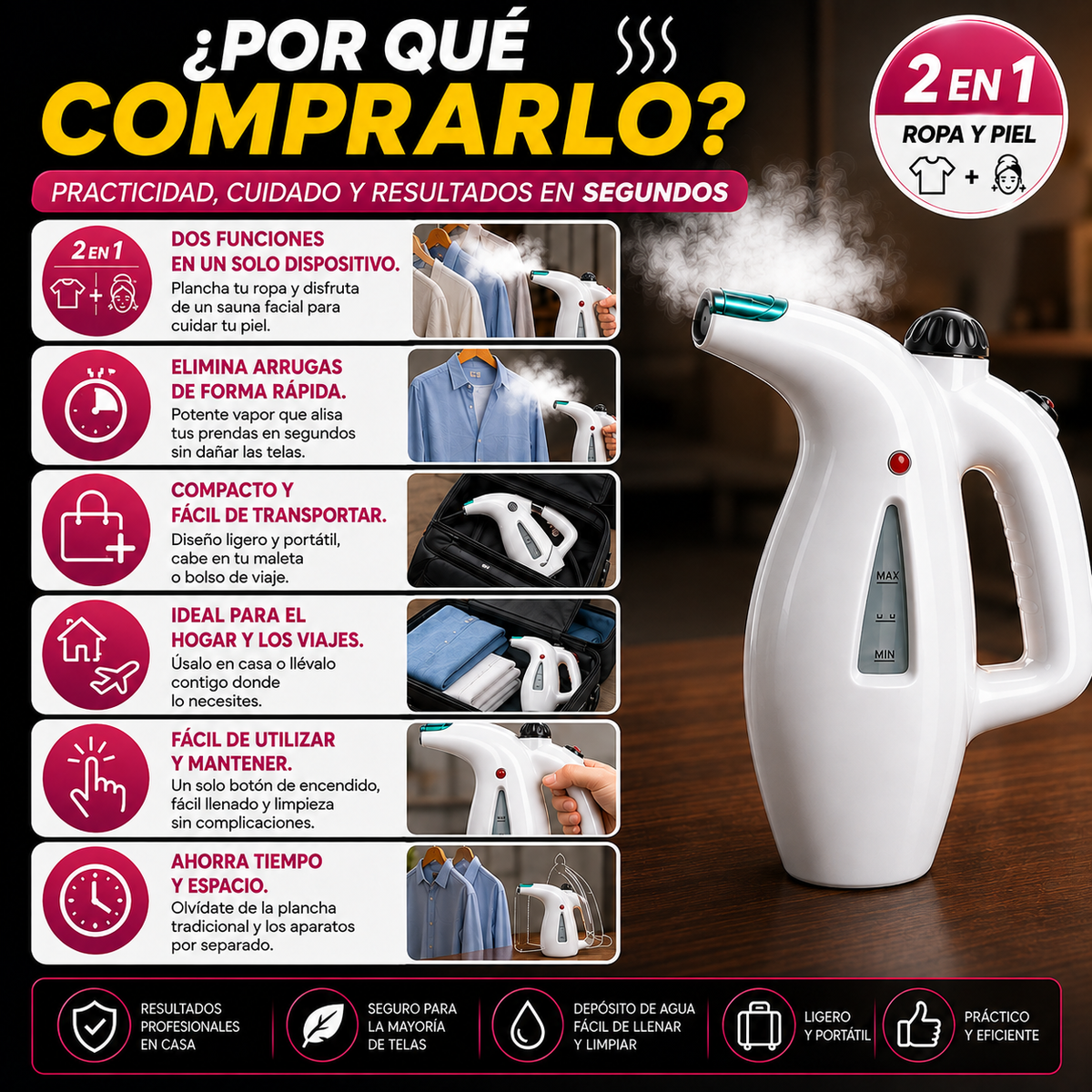 PLANCHA A VAPOR PARA ROPA Y SAUNA FACIAL