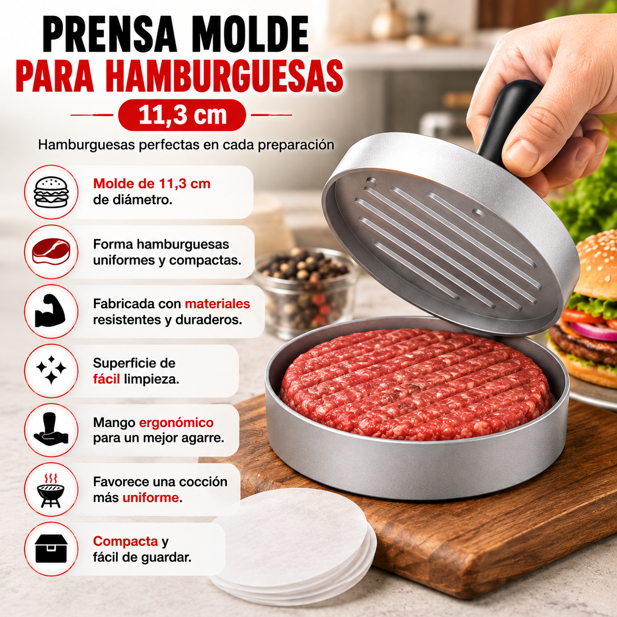 👨‍🍳 Prensa Molde para Hamburguesas
