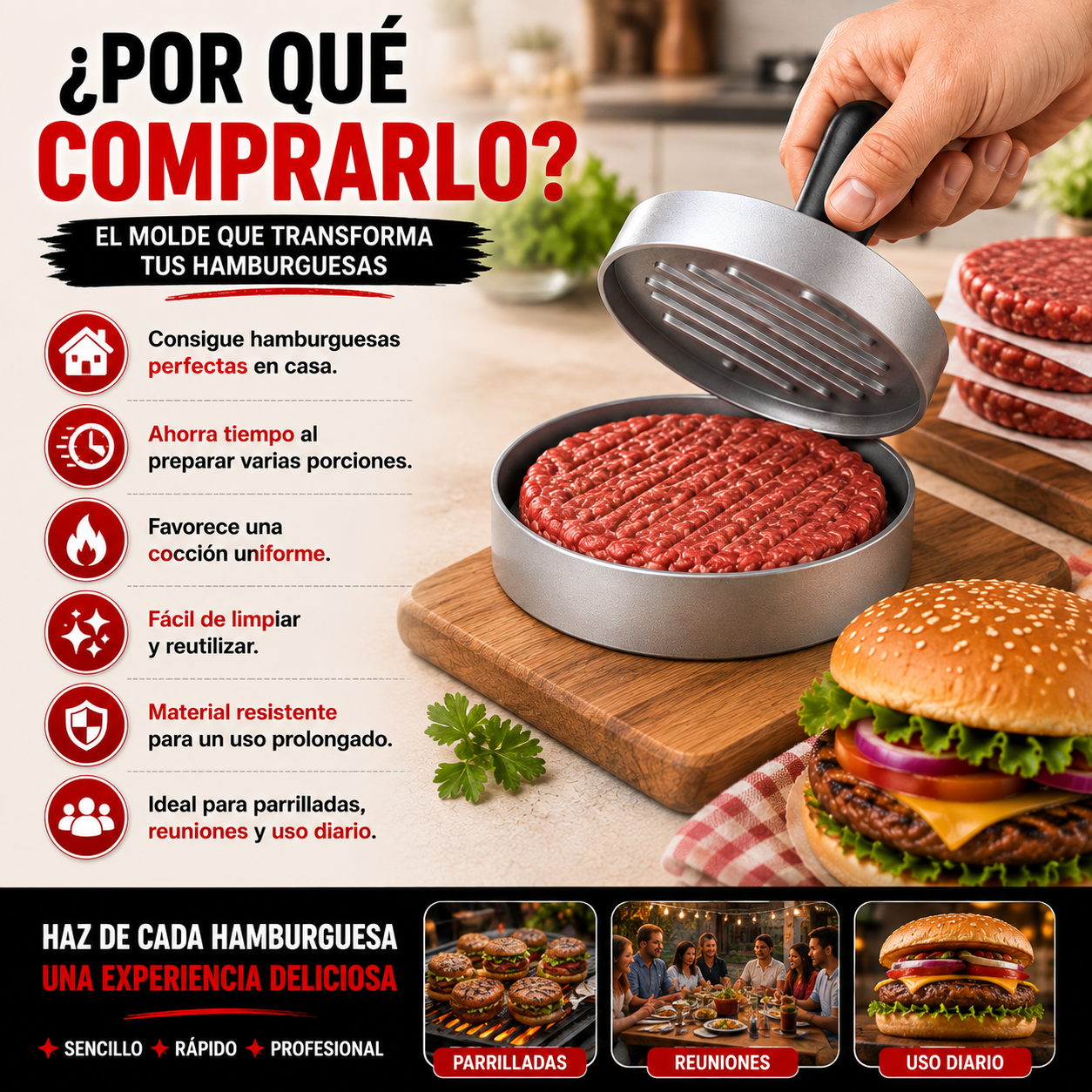 👨‍🍳 Prensa Molde para Hamburguesas