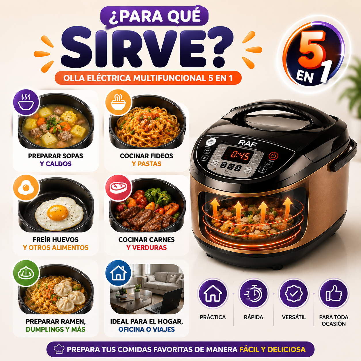 🍲 Olla Eléctrica Multifuncional 5 en 1