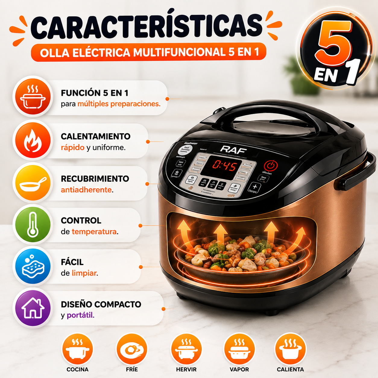🍲 Olla Eléctrica Multifuncional 5 en 1