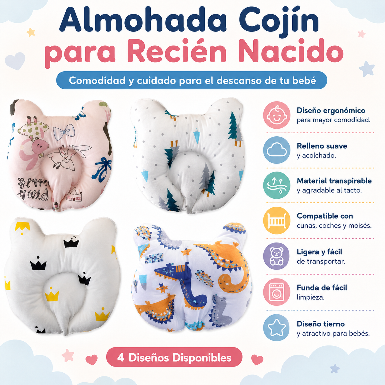 💤 Almohada Cojín para Recién Nacido