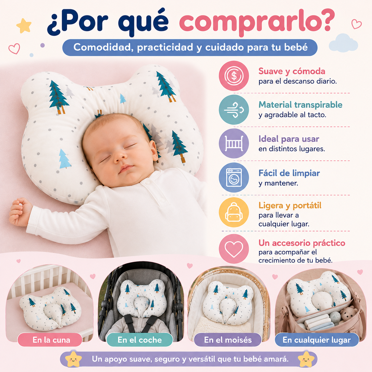 💤 Almohada Cojín para Recién Nacido