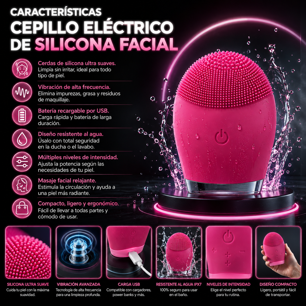 💆‍♀️ Cepillo Eléctrico de Silicona Facial