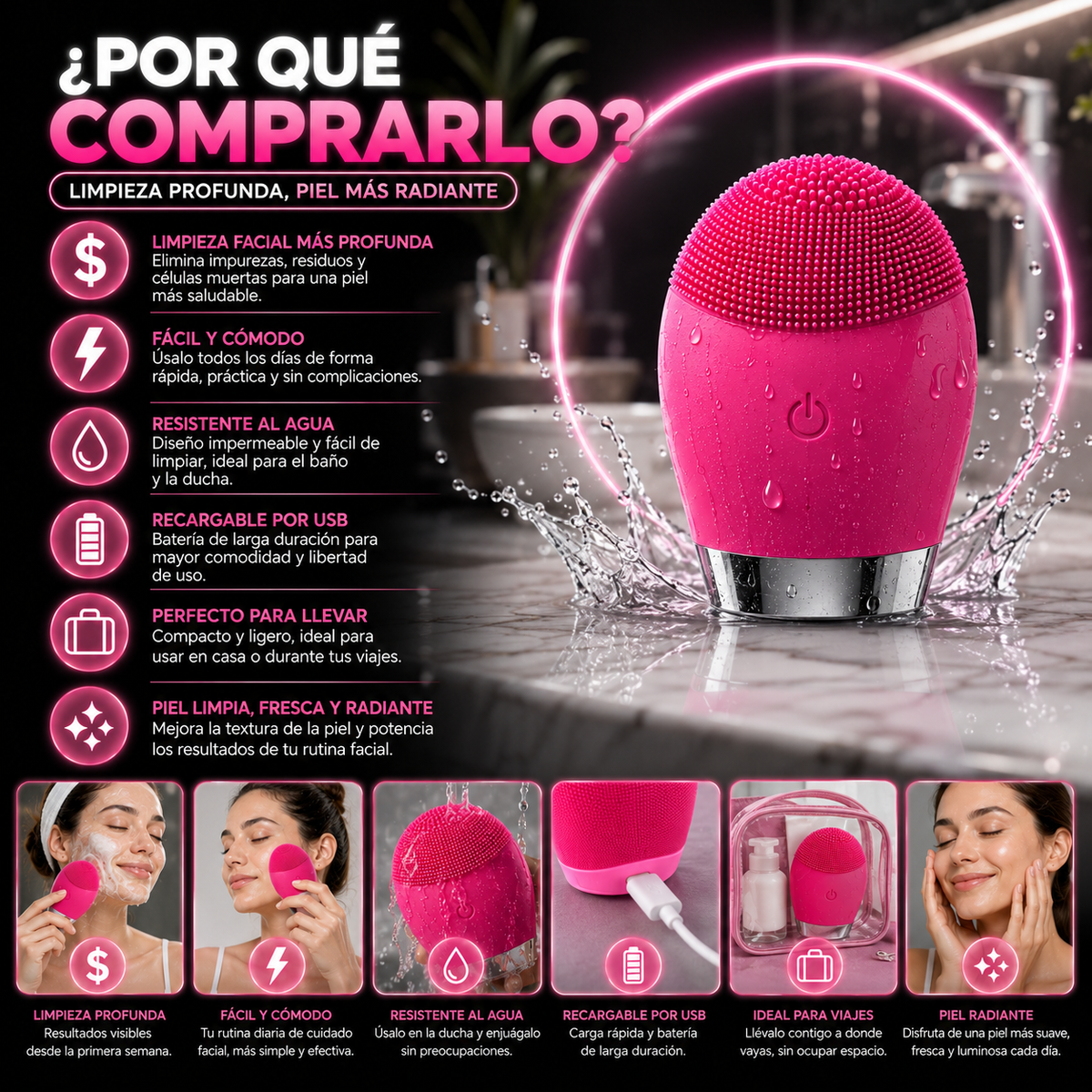 💆‍♀️ Cepillo Eléctrico de Silicona Facial