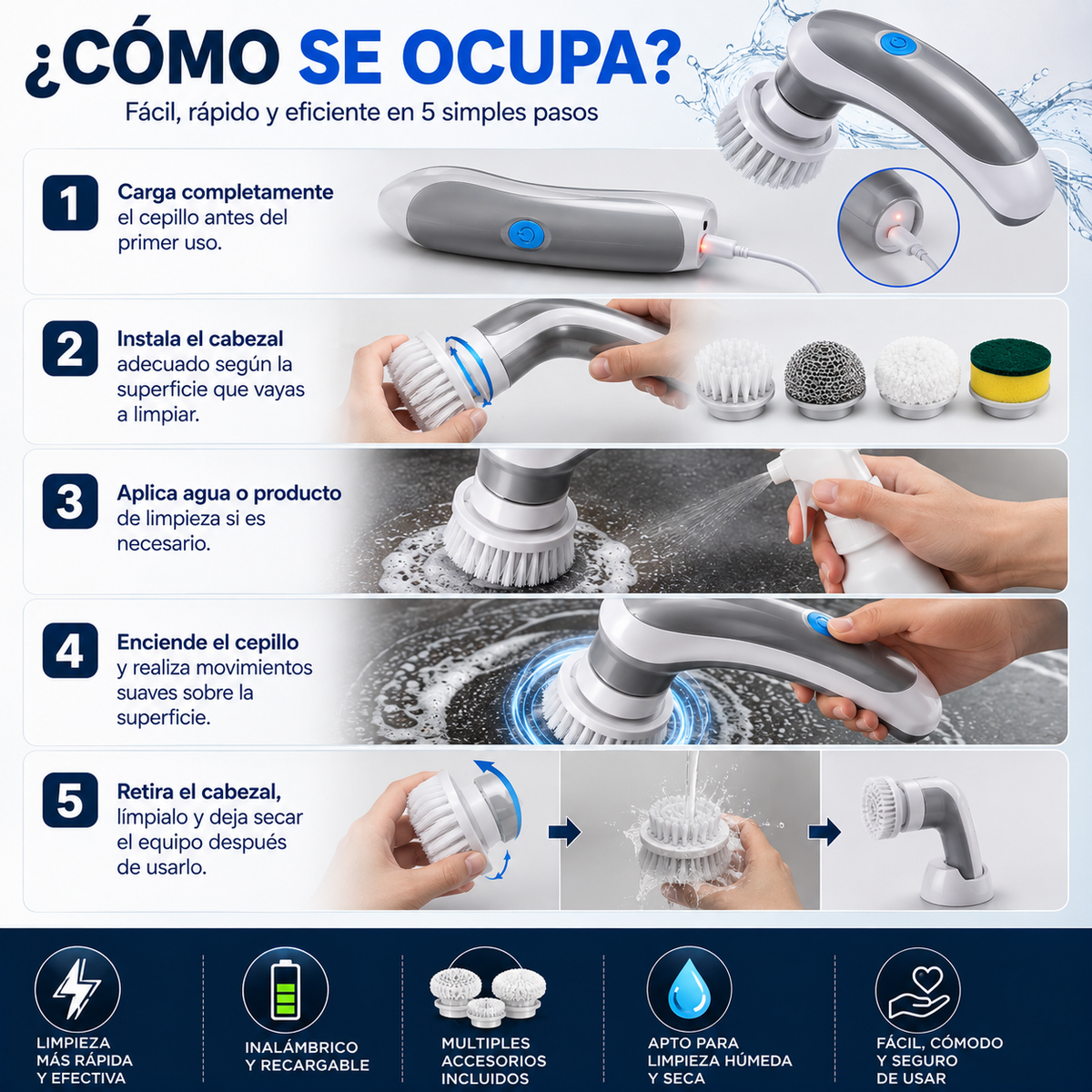 Cepillo de Limpieza Cocina Portátil Recargable