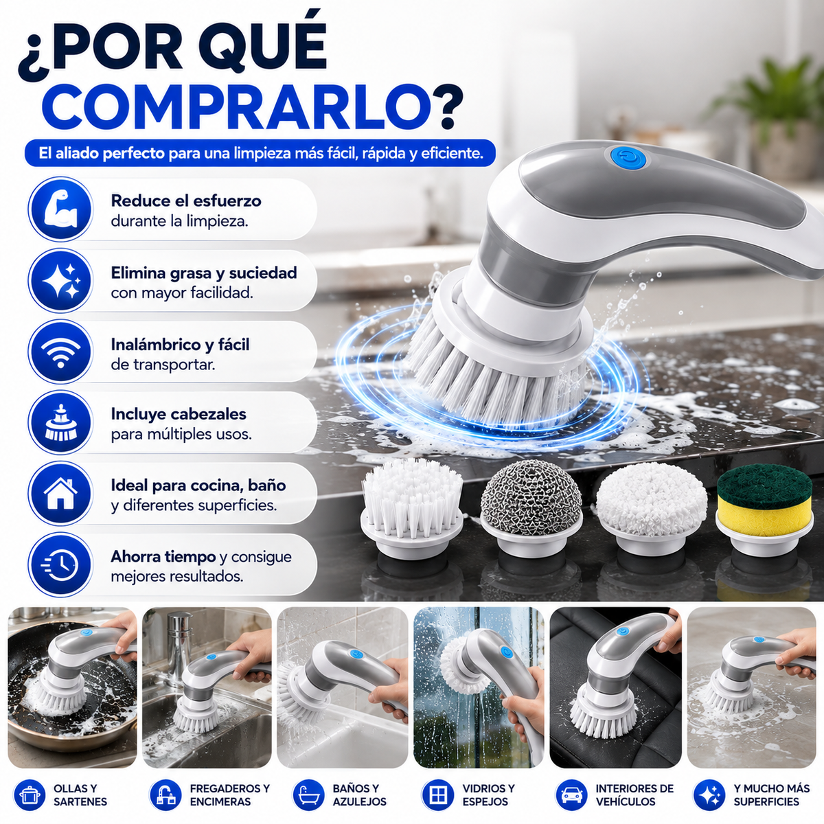 Cepillo de Limpieza Cocina Portátil Recargable