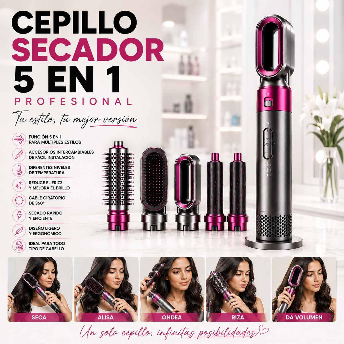Cepillo Multiuso Rizador y Secador 5 en 1