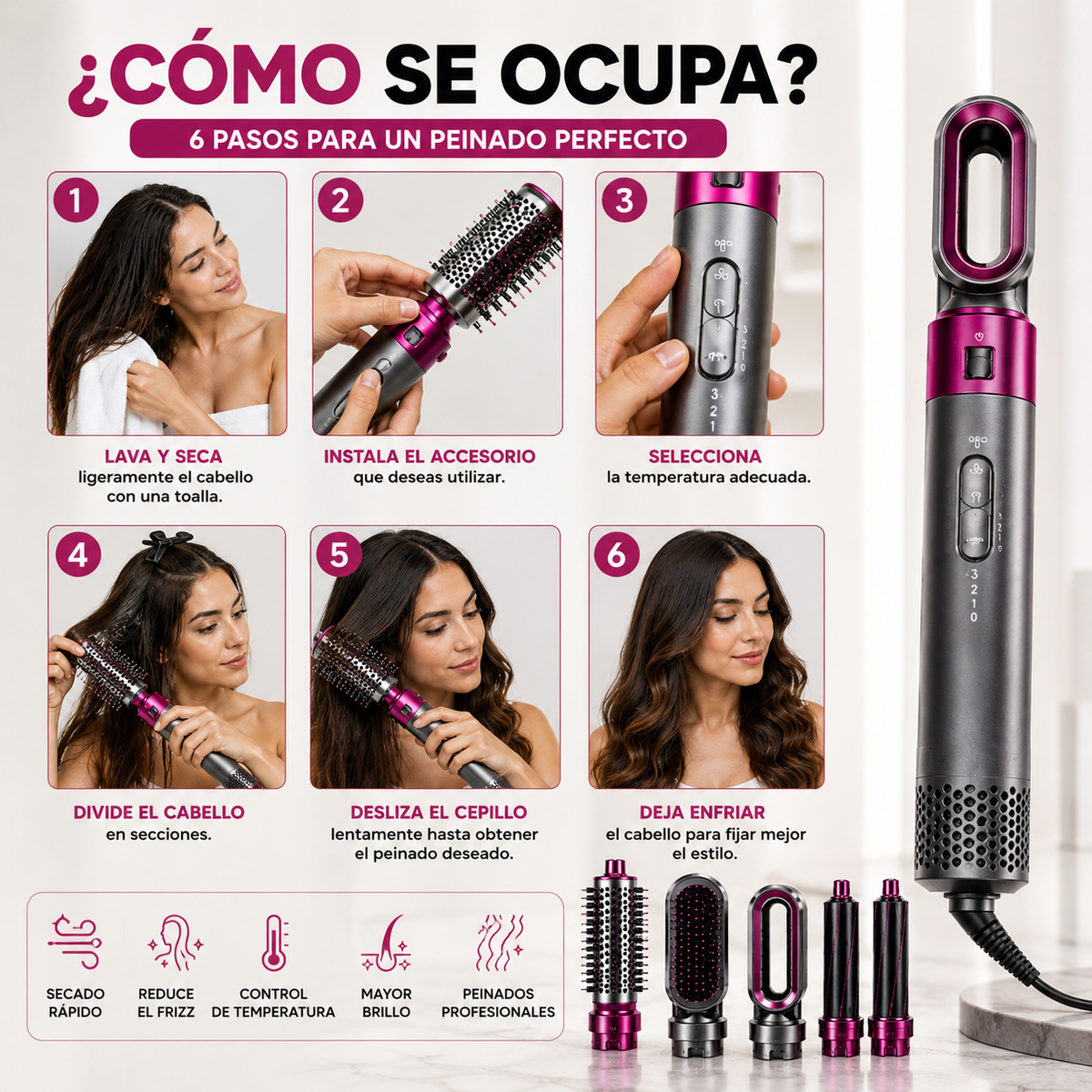 Cepillo Multiuso Rizador y Secador 5 en 1