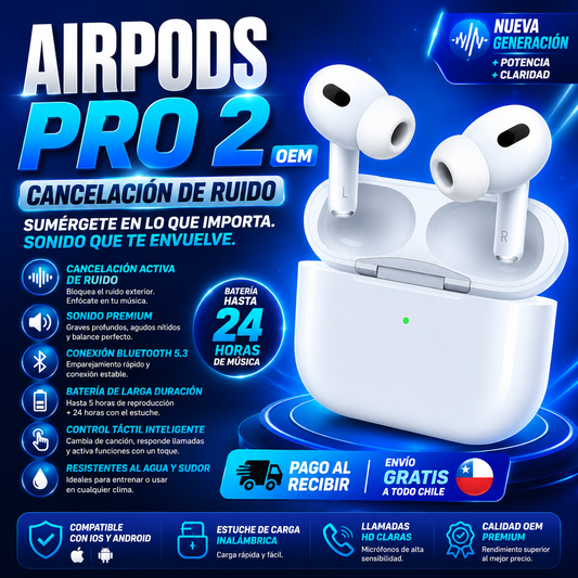 AIRPODS 2 PRO OEM CON CANCELACIÓN DE RUIDO
