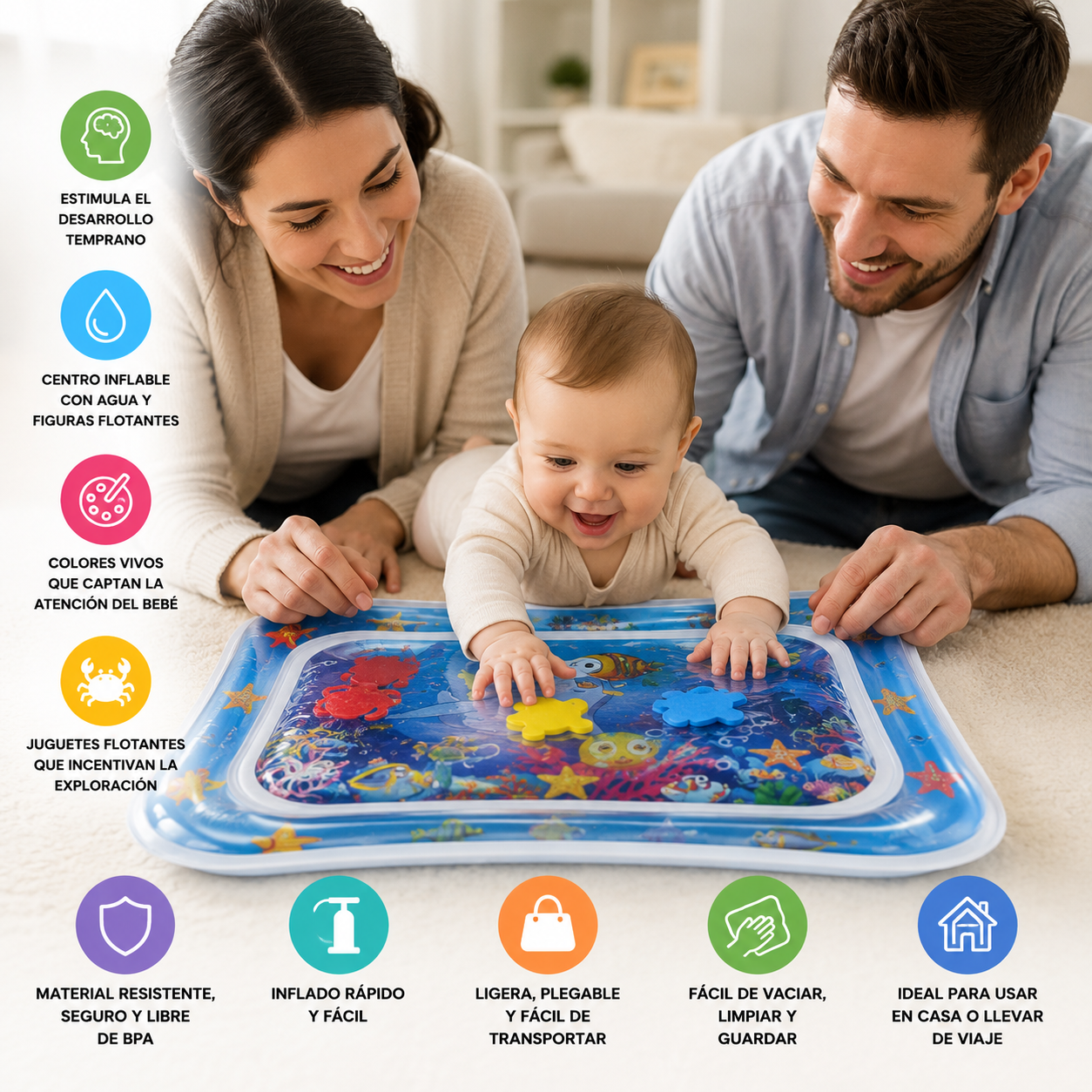 Alfombra Sensorial de agua inflable para Bebé
