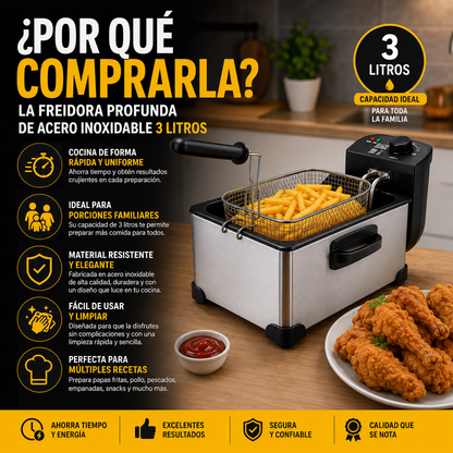 Freidora Profunda Acero Inoxidable 3 L