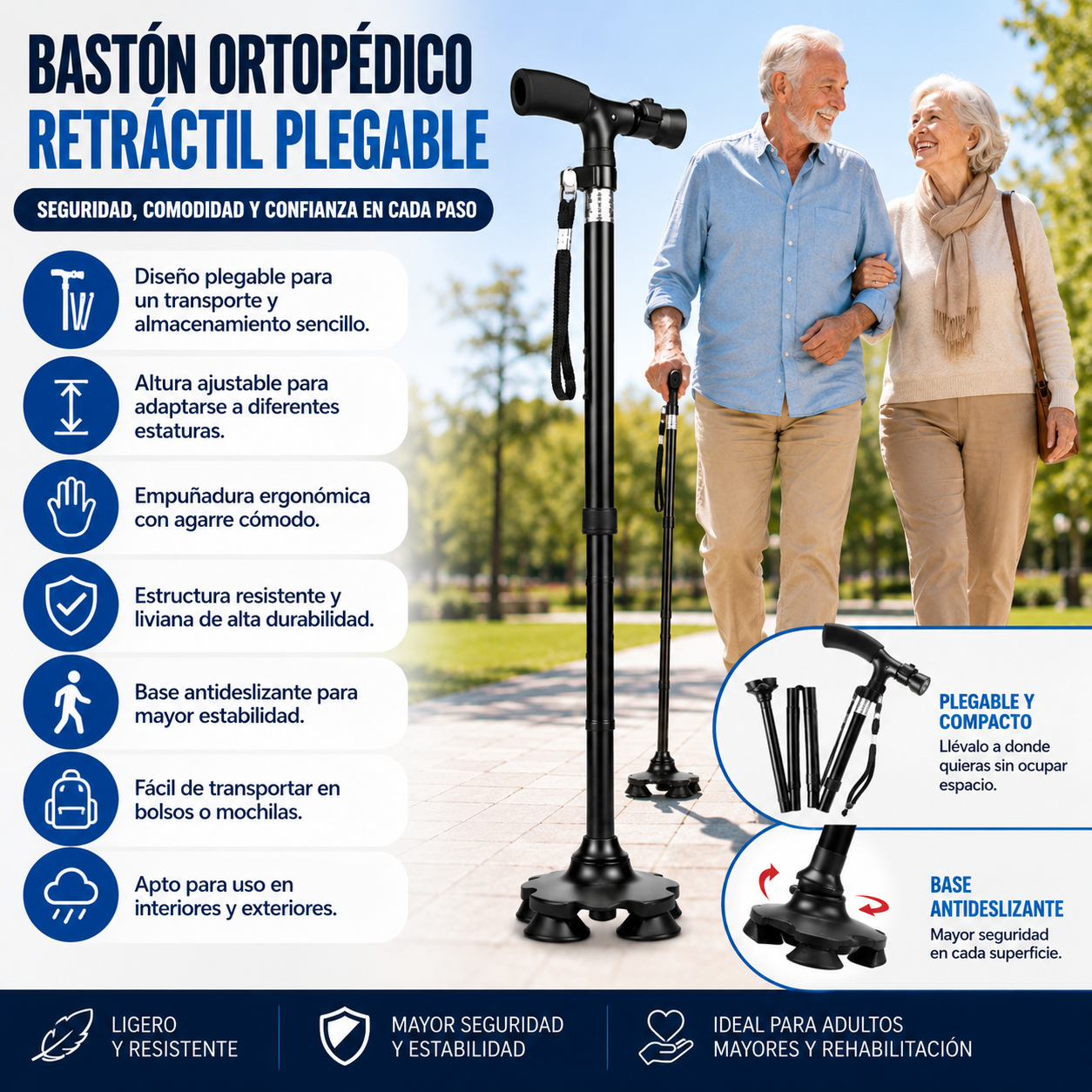 Bastón Ortopédico Retráctil Plegable