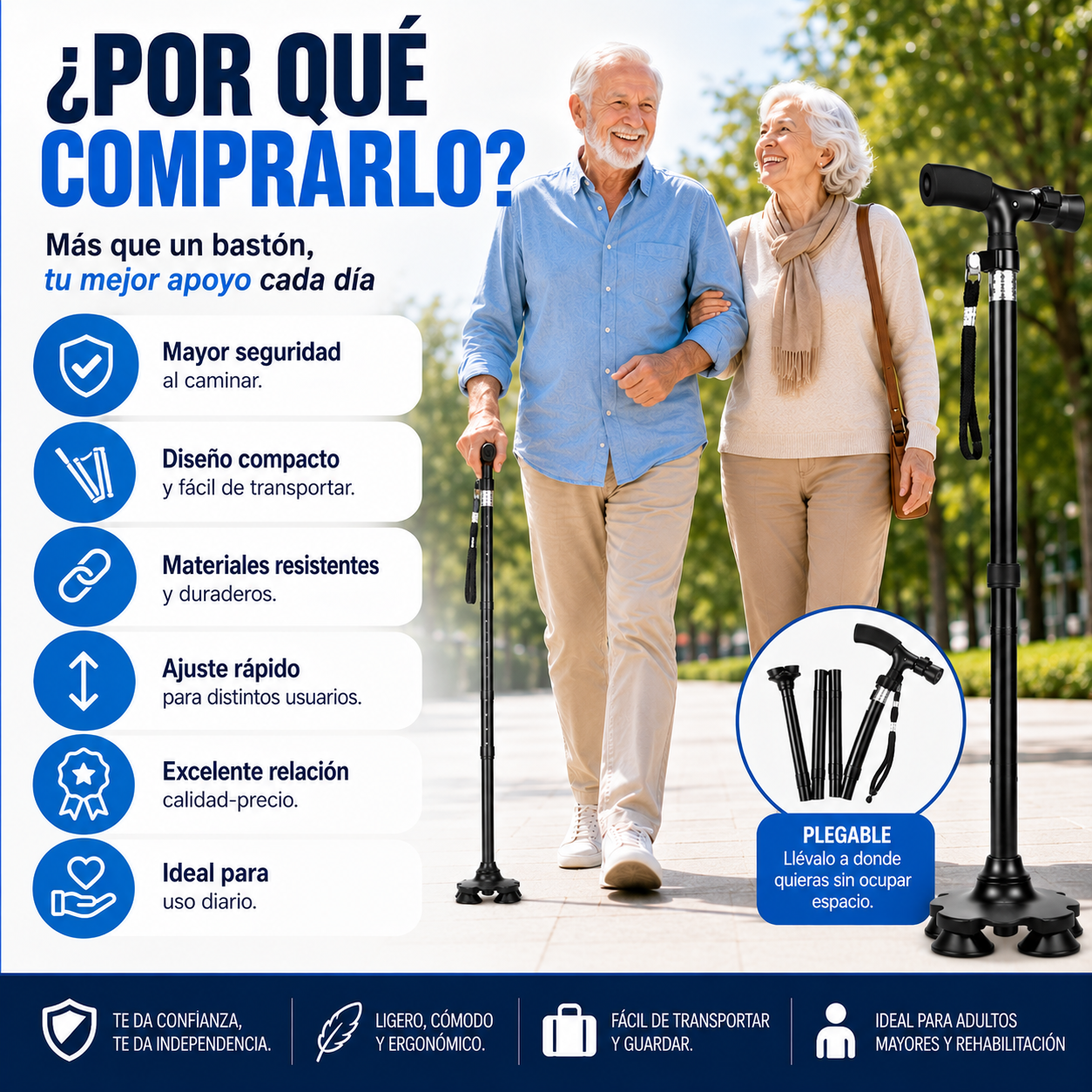 Bastón Ortopédico Retráctil Plegable