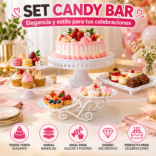 🍰 SET CANDY BAR – PORTA TORTA Y BANDEJAS