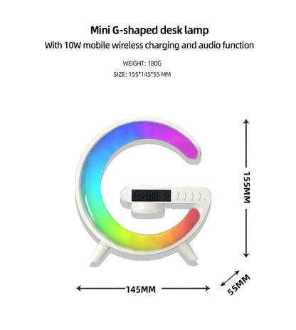 Lámpara de ambiente colorida de escritorio con cargador inalámbrico rápido, Altavoz Bluetooth