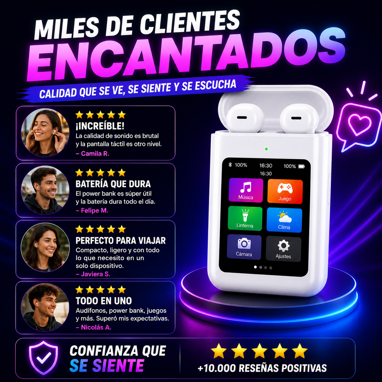 AUDIFONOS A98 POWER BANK PANTALLA TÁCTIL