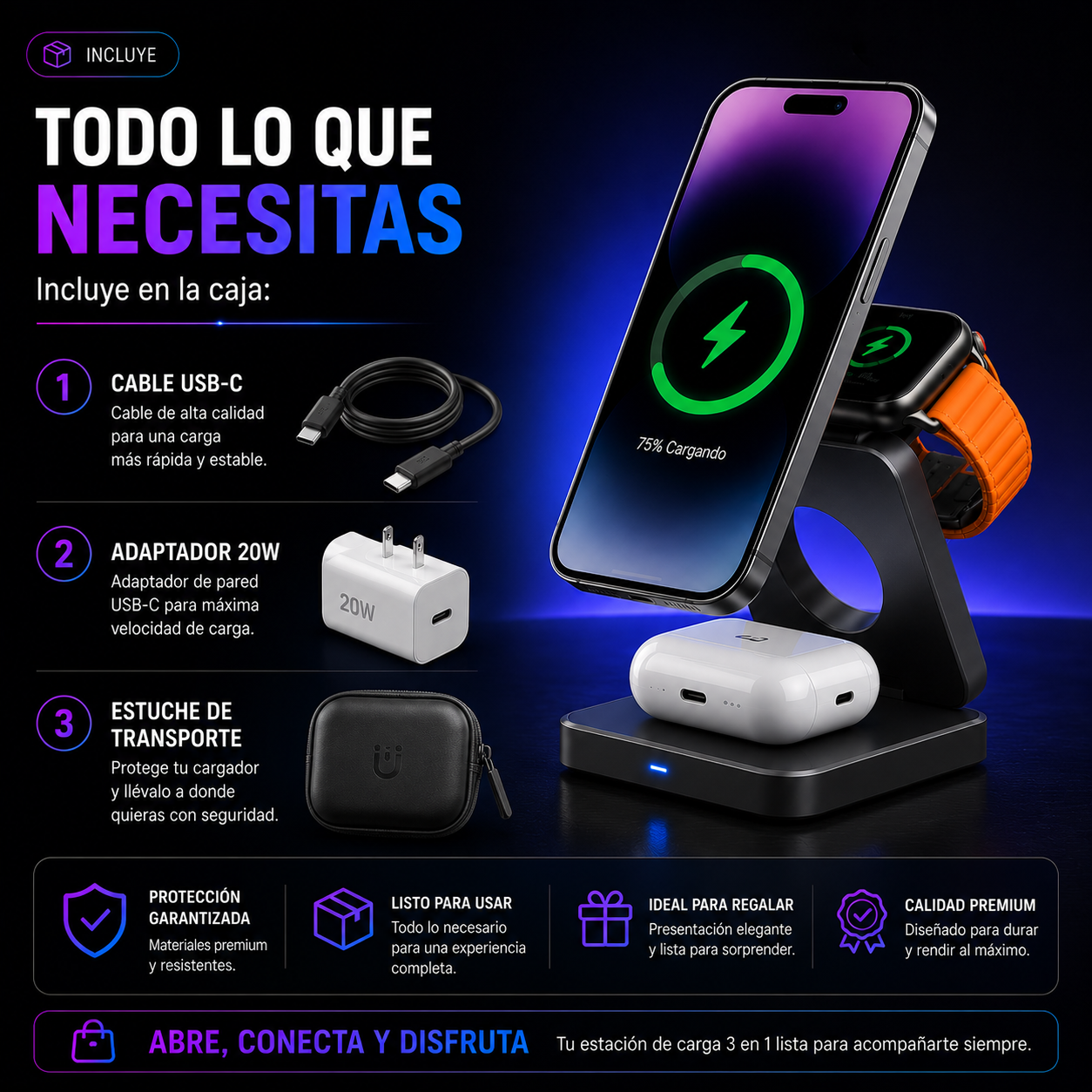 Cargador 3 EN 1 inalámbrico MagSafe para Apple+ ENVÍO GRATIS 🚚
