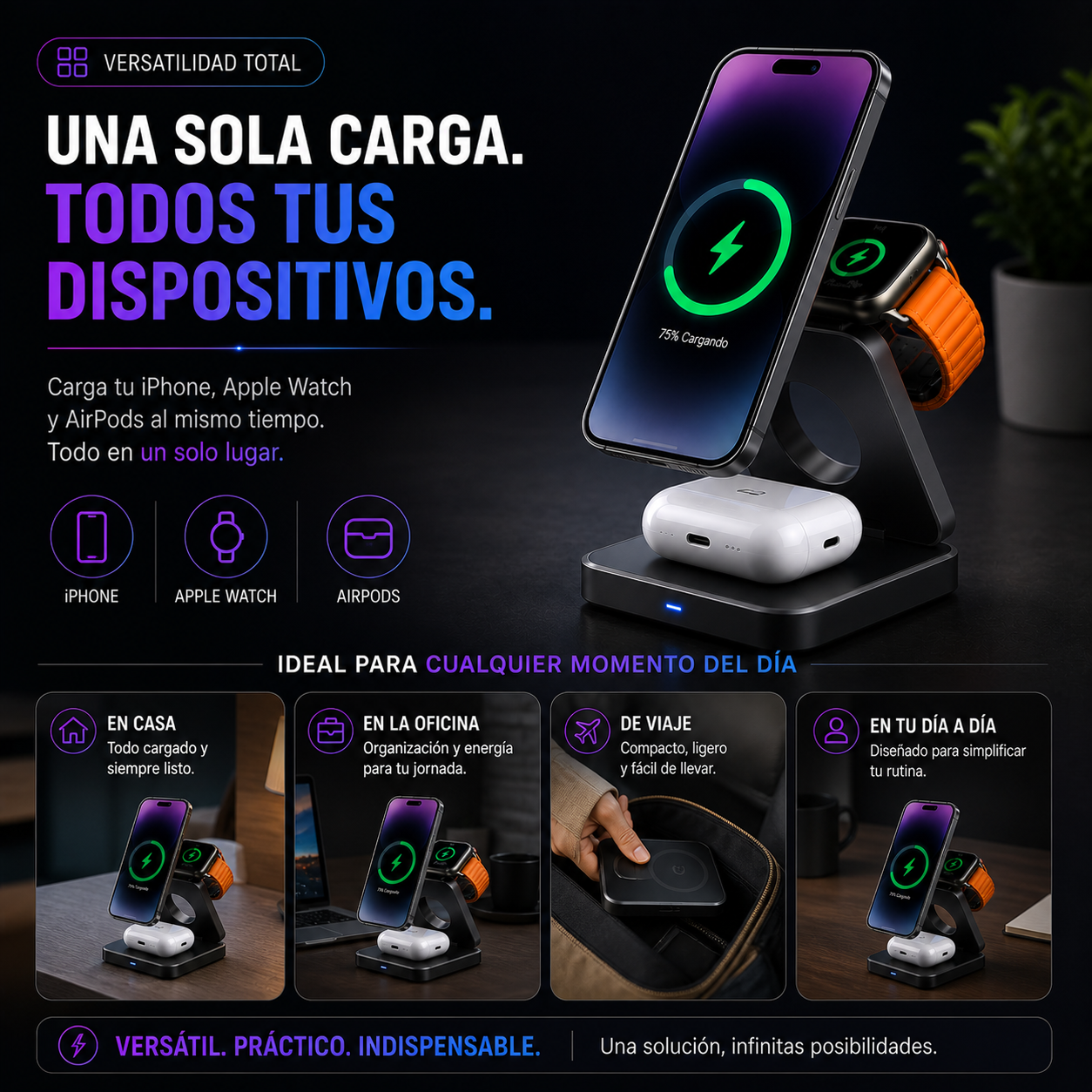 Cargador 3 EN 1 inalámbrico MagSafe para Apple+ ENVÍO GRATIS 🚚